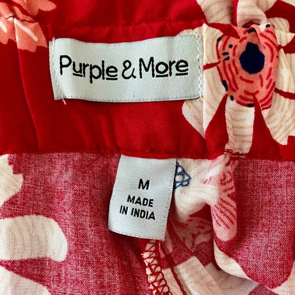 Purple & More Red Floral Print Wide Leg Pants with Pockets Women's Medium NEW - Picture 5 of 6